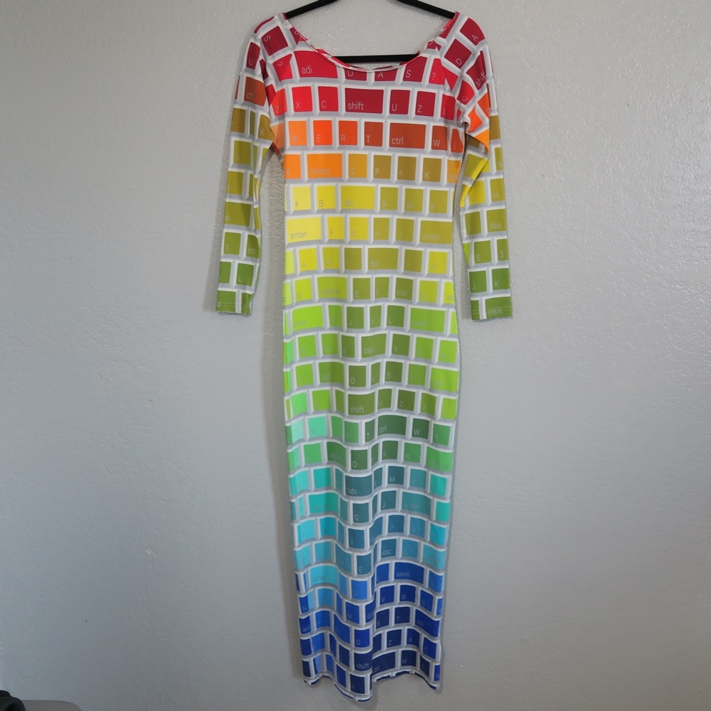 Jeremy Scott x Adidas Colorful Keyboard Key Dress RARE Rainbow Colors Maxi - Picture 11 of 12